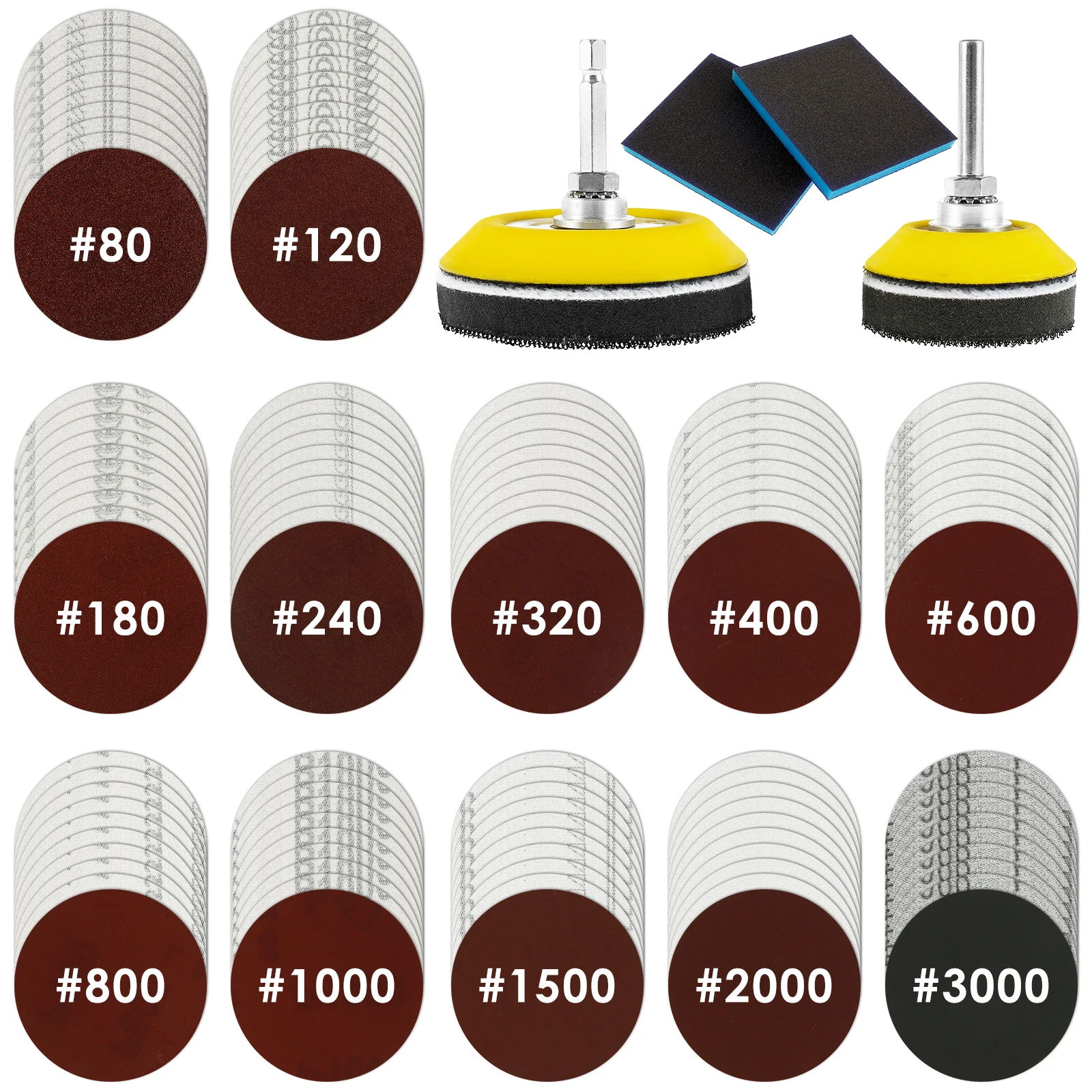 

120Pcs Sanding Discs Set 3inch Round Sand Paper 80-3000 Mixed Grits Sandpaper with 2 and 3inch Backer Pads Durable Sanding Pads