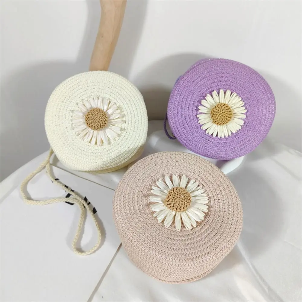 Женская Круглая Соломенная Сумка Через Плечо С Цветочным Узором Модный Легкий