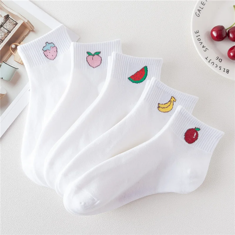 Women's Fruit White Boat Socks Autumn New Product Sock Small Fresh Cotton Shallow Mouth College Style Girls Short Sock Wholesale