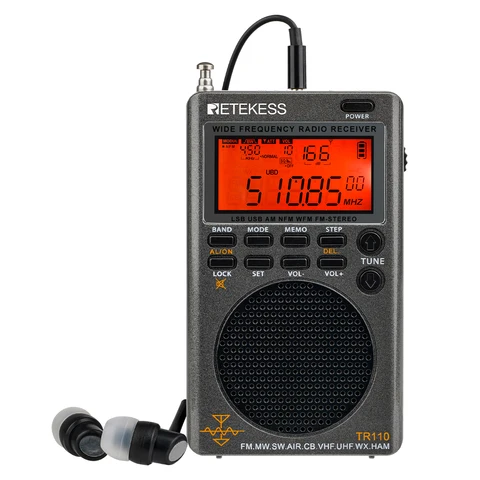 Retekess TR110 радиоприёмник радио все волны  SSB на коротких волнах Портативные радио AM FM приемник CB AIR band всеволновой Полный диапазон Радио Будильник SW MW LSB VHF UHF
