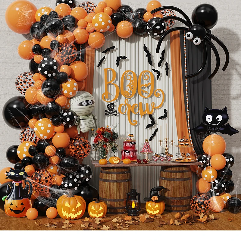 

128pcs DIY Halloween Balloon Garland Arch Kit Orange Black Latex Globos Bat Cat Mummy Pumpkin Foil Ballon Halloween Party Decor