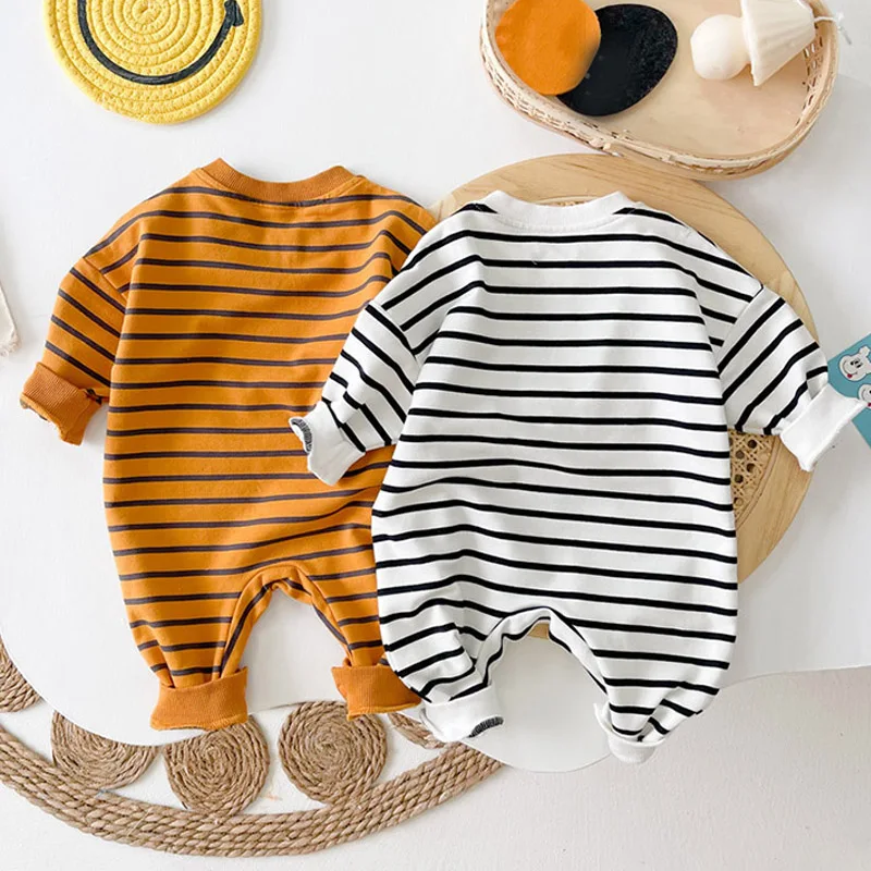 

Детский хлопковый комбинезон в полоску, с длинным рукавом