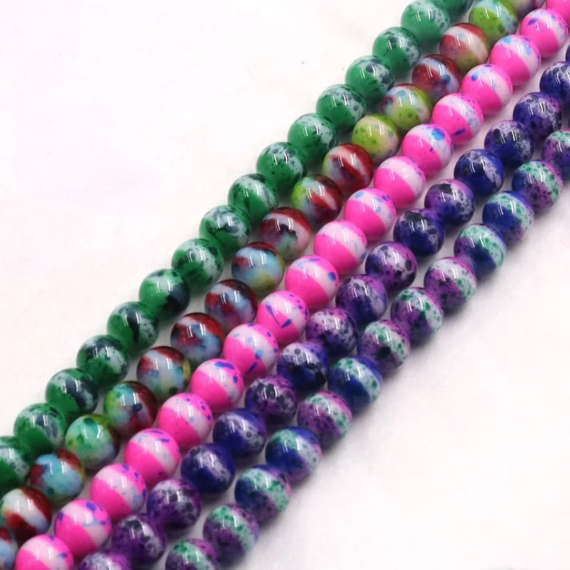 

10mm Double Color Glass Beads AAA Round Painted Imitation Porcelai Loose Beads for DIY Making Girly Jewelry Decoration Wholesale
