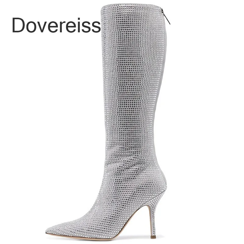 

Dovereiss Fashion Female Boots Winter Silver Burgundy Knee High Boots White Sexy Elegant Pointed Toe Stilettos Heels 40 41 42 43