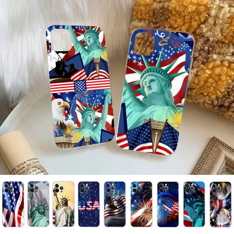 

America USA Flag Statue of Liberty Phone Case For iPhone 14 11 12 13 Mini Pro XS Max Cover 6 7 8 Plus X XR SE 2020 Funda Shell