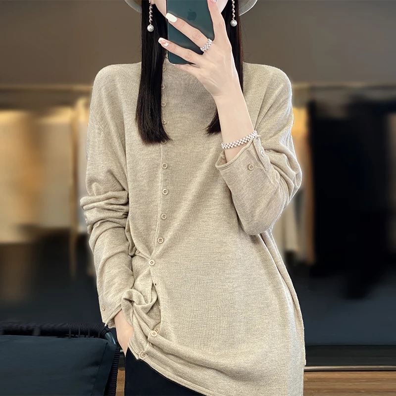 

Женский трикотажный кардиган, однотонный трикотажный кардиган с длинным рукавом, имитация шерсти