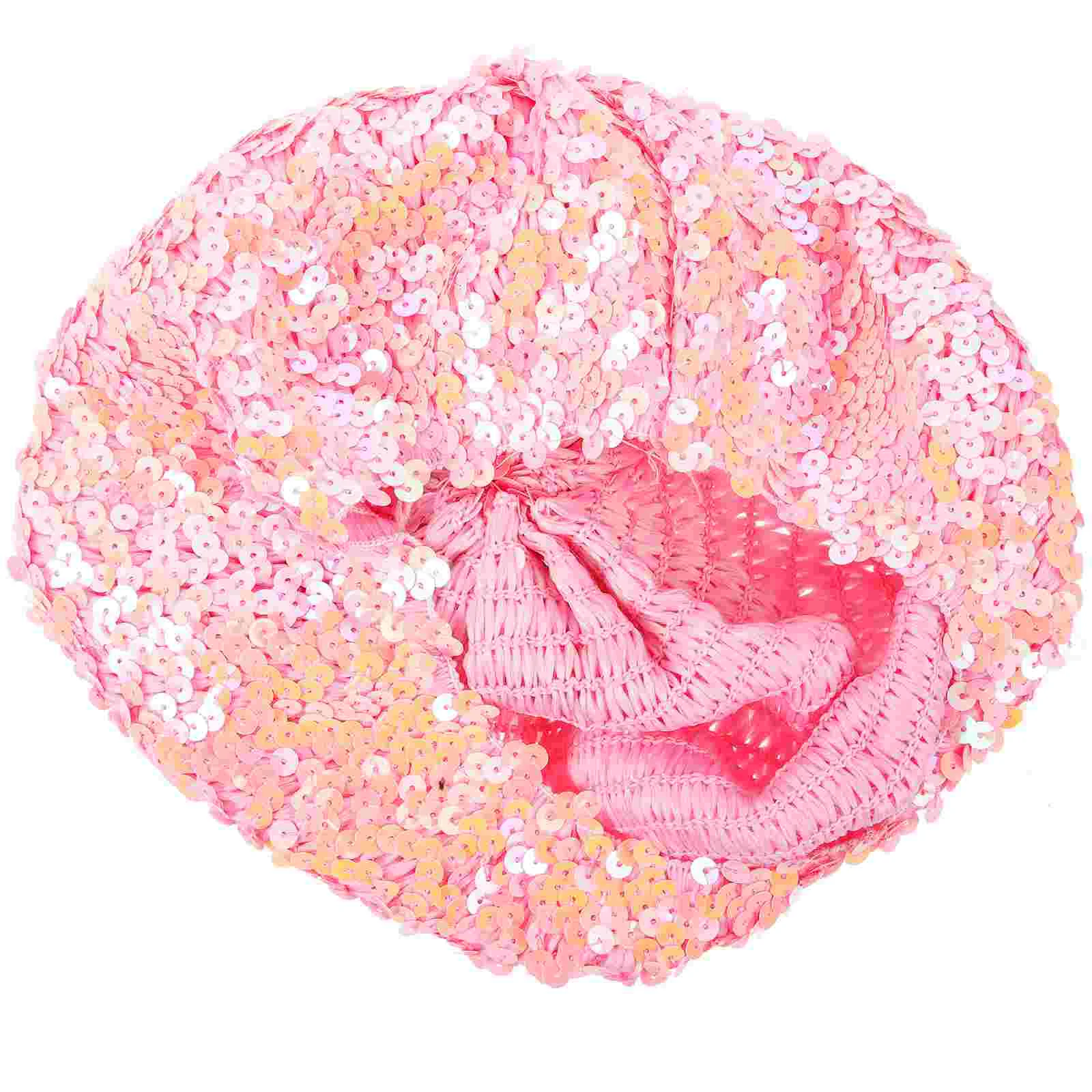 

Pink Beret Hat Shining Beanie Cap Sparkle Beanie Hat Fashion Beret for Dance Performance