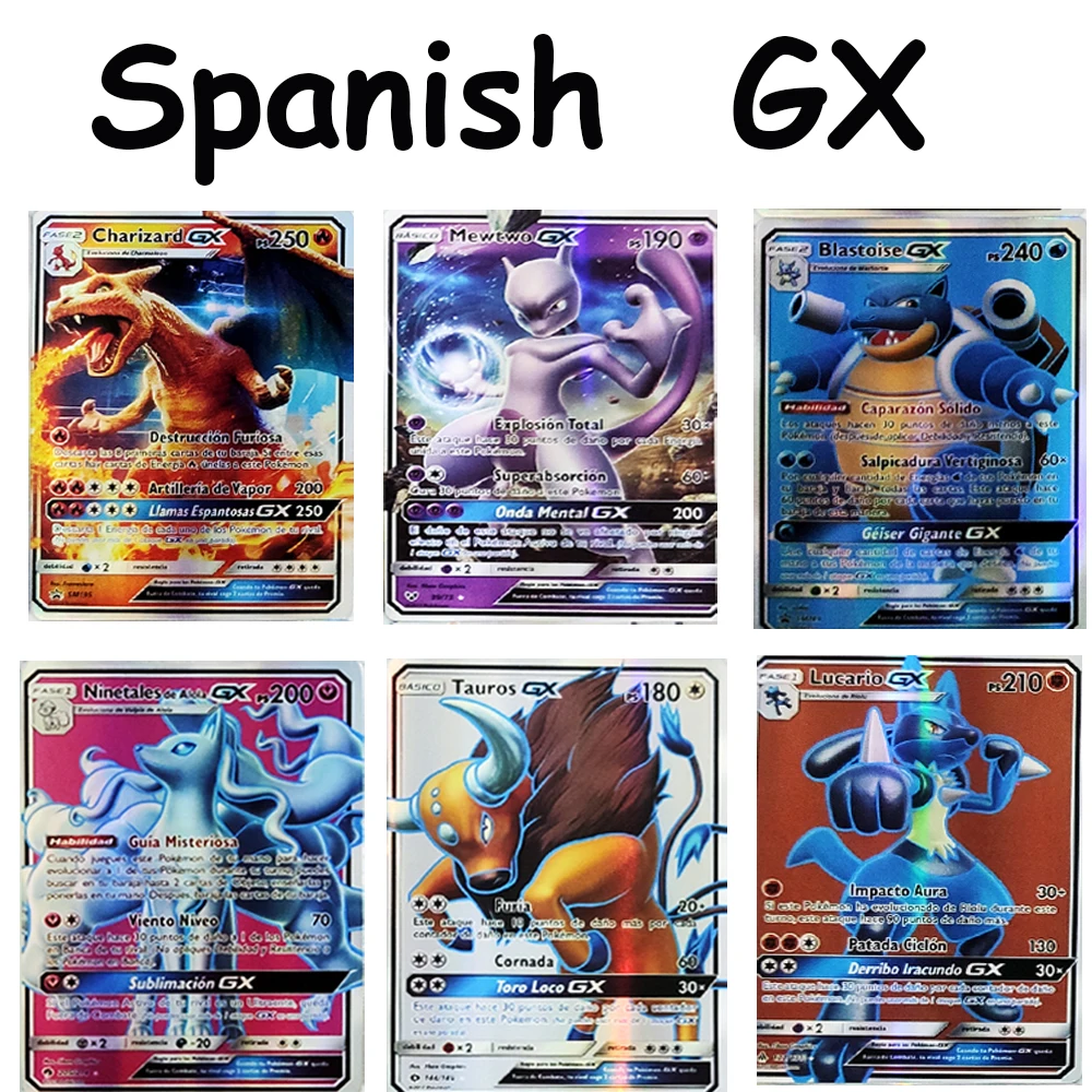 

2021 новые карты Pokemon в испанском стиле, команда GX Trainer Energy игральные карты, игра Castellano Espanol, детская игрушка