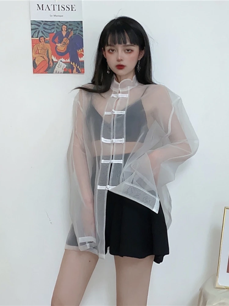 Женские блузки в Корейском стиле Harajpoo свободный сетчатый солнцезащитный Топ