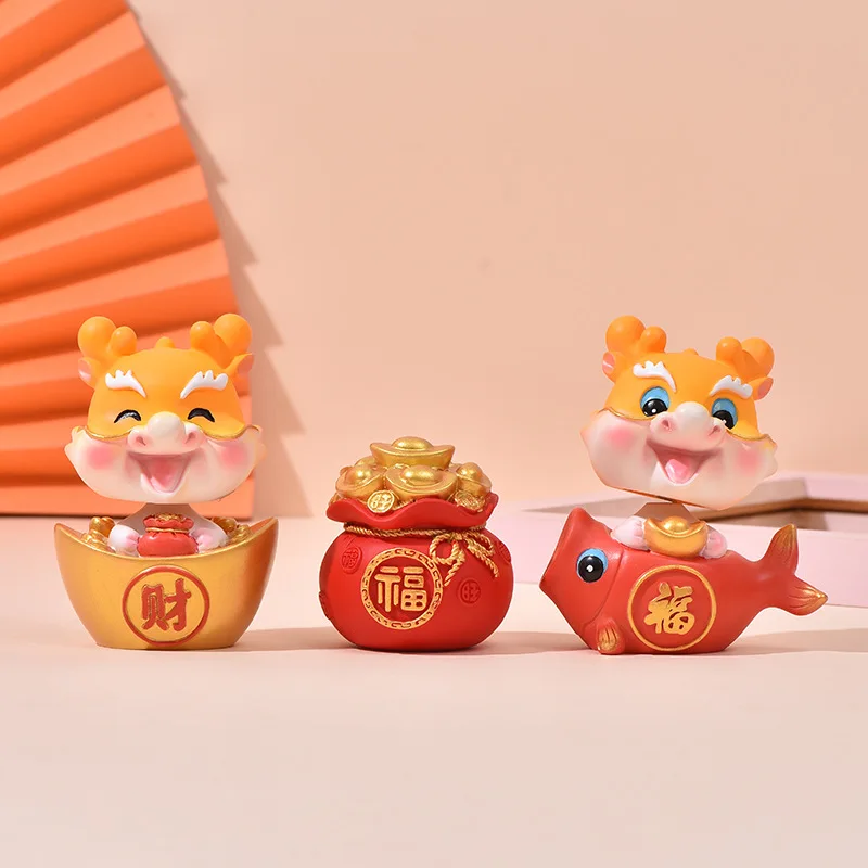 Новогодний талисман Nafu Xianglong, украшение на удачу, мультяшная кукла с вращающейся головой, украшение интерьера автомобиля, Новогоднее украшение