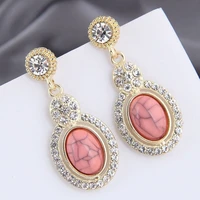 vintage bohemian ethnic water drop earrings for women fashion long pink stone pendant tassel rhinestone earrings wedding jewelry