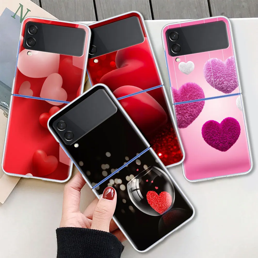 

Love The Heart For Samsung Galaxy Z Flip 3 Case Folding anti-fall for Samsung ZFlip3 Z Flip3 5G Transparent Protective Cover