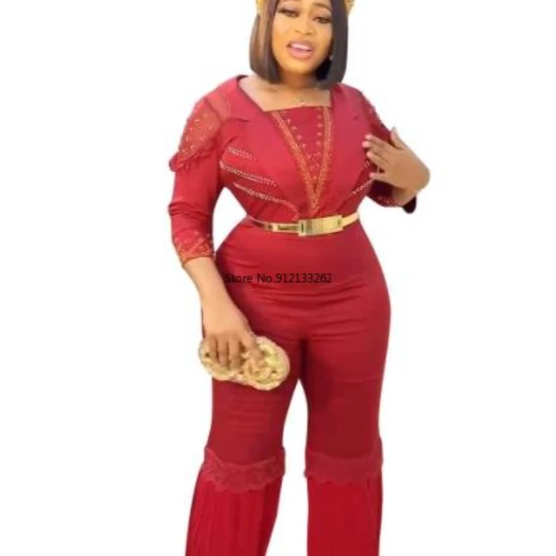 

African Jumpsuit For Women Dashiki Sequin Rompers Vetement Femme 2022 Ankara Wedding Party Clothing Long Jumpsuits Outfit