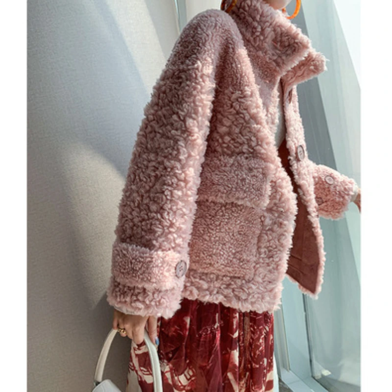 

Модное корейское пальто из овчины, женская одежда, женские шерстяные меховые пальто и куртки, зимняя куртка, женское теплое меховое пальто ...