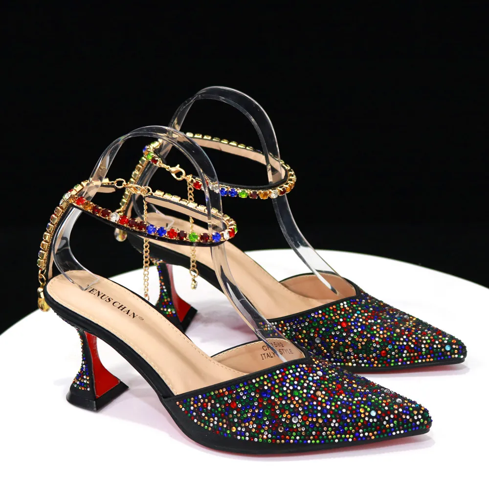 Venus Chan 2023 Italian Design Luxury Women's Shoes And Bag Set, Full Diamond Decoration Metal Closure Bag