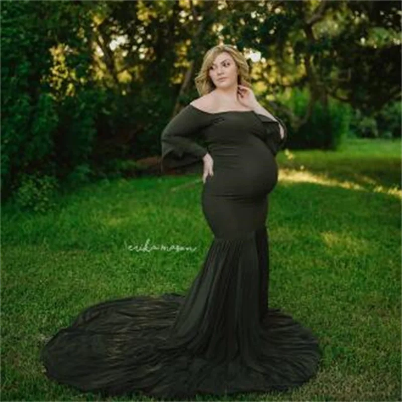 Enlarge Stylish Maternity Dress Clothes Baby Shower Photoshoot Party Pregnant trailed  Dress For Women