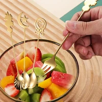 shell octopus spoons fork mini metal gold carved coffee snacks fruit prikkers dessert fork kitchen tool teaspoon