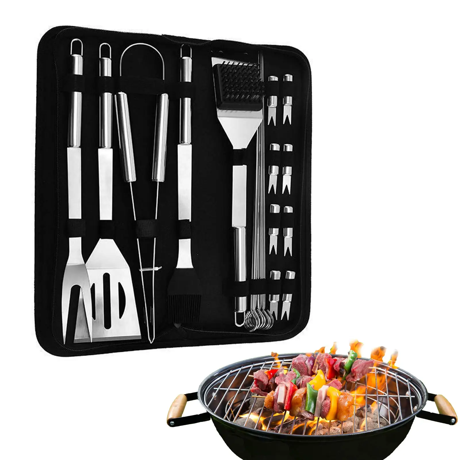 

Набор инструментов из нержавеющей стали для барбекю, шпатель, вилка, щипцы, щетка для ножек, столовые приборы для приготовления пищи на прир...