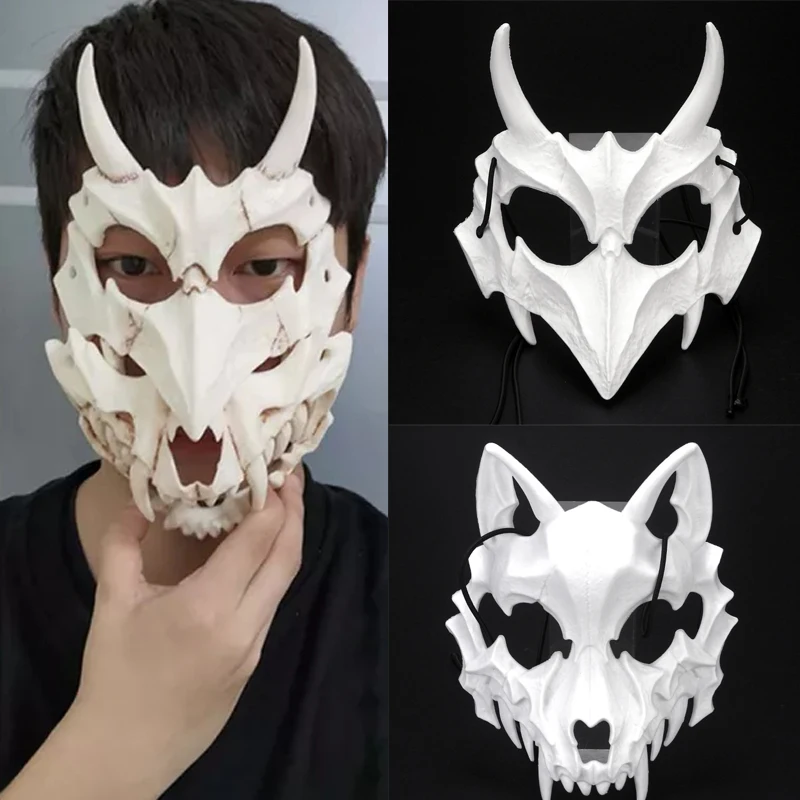 Unisex Japanese Anime Dragon God Skeleton Half Face Mask Cosplay Animal Skeleton Mask Unisex Halloween Carnival Party Props