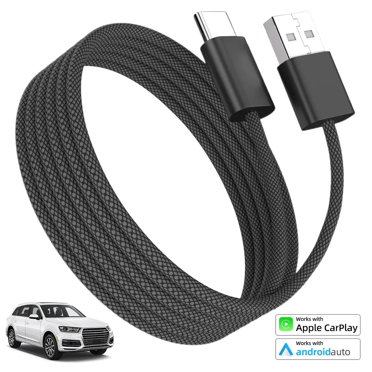 Фото Автомобильный кабель USB Type C Carplay для iPhone серии 17/16/15, плетеный шнур Android Auto, кабель для передачи данных, зарядный кабель для Samsung/Google №1