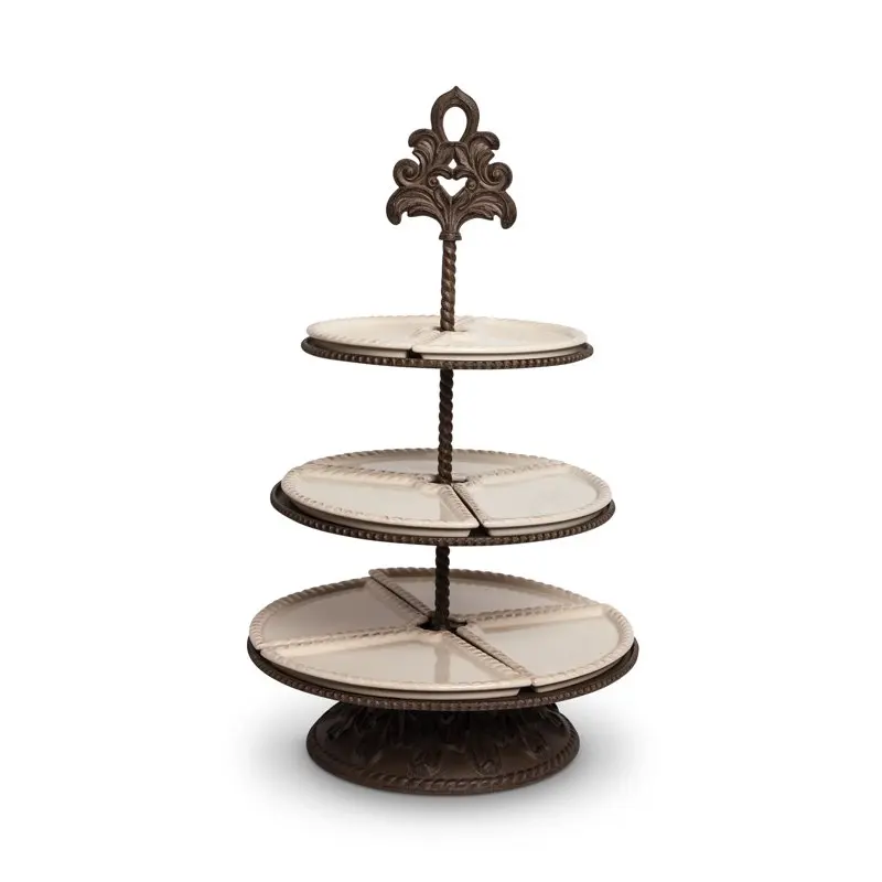 

Cream Ceramic and Acanthus Leaf Metal 3-Tiered Server