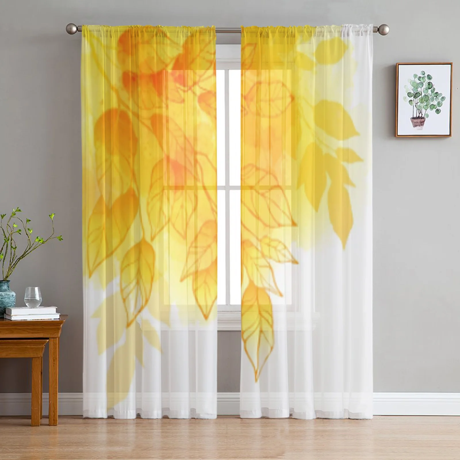 

Осенние листья, акварельный фон, тюлевые Оконные Занавески для гостиной, спальни, вуаль, прозрачные Занавески, кухонные принадлежности, зан...