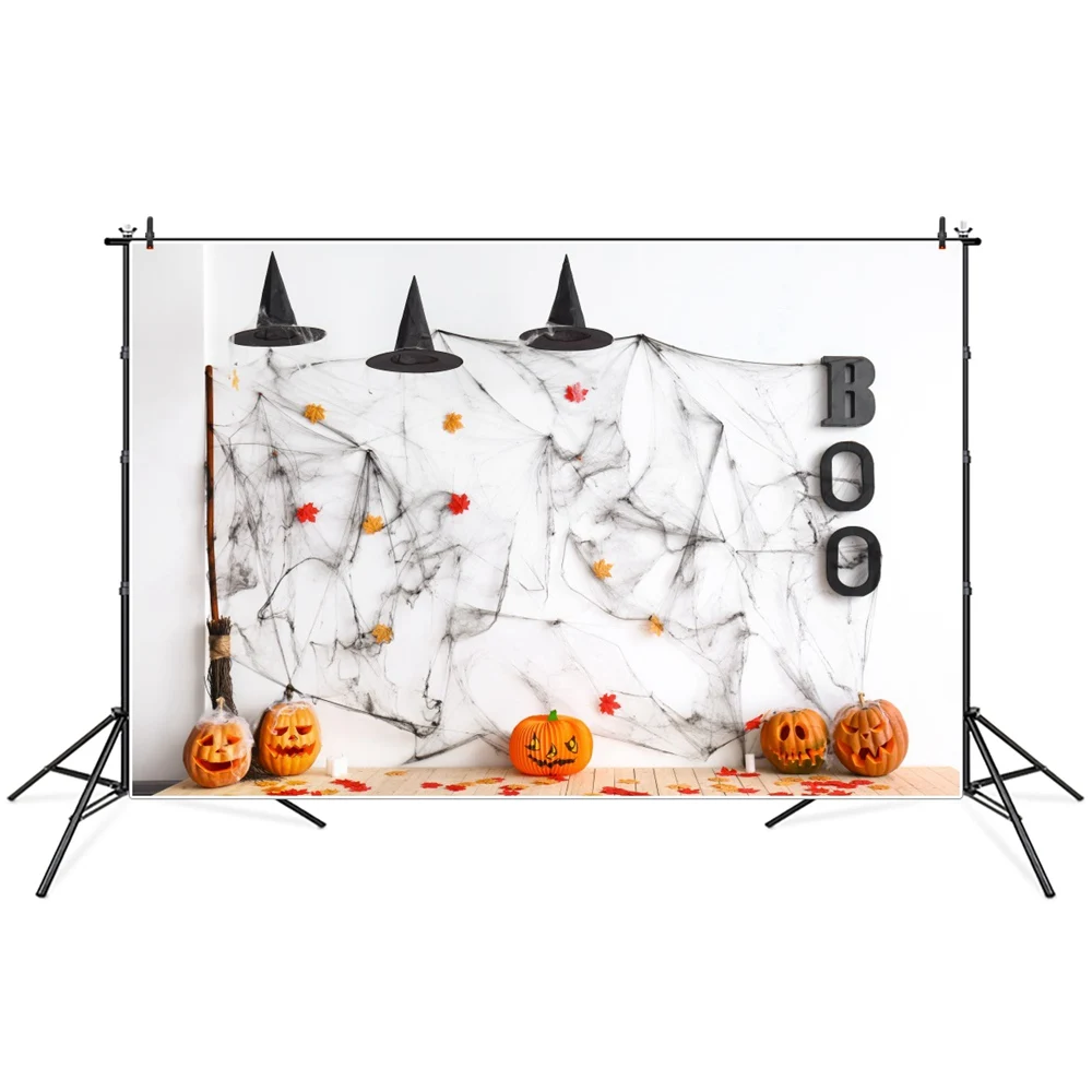 Задний фон для фотосъемки на Хэллоуин с изображением золы волшебника шляпы метлы
