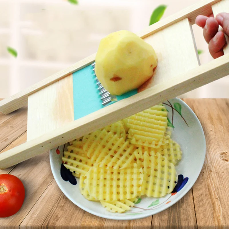 

Solid Wood Potato Grid Slicer Potato Net Flower Vegetable Slicer Corrugated Flower Cutter Wave Knife Potato Grid Slicer