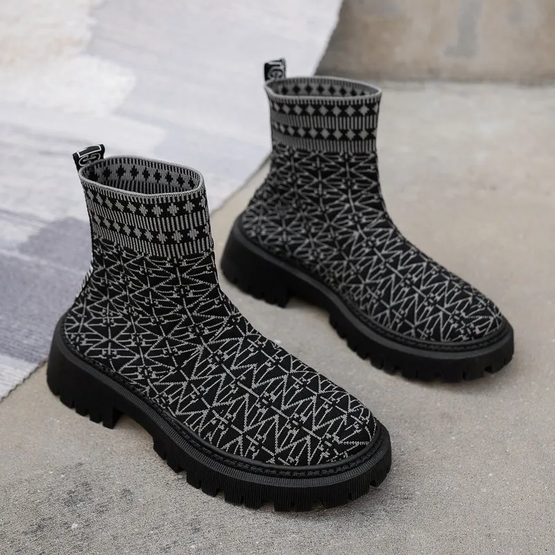 Ботинки-носки. Новые женские черные туфли-носки. Botas De Invierno Para Mujer. Эластичные