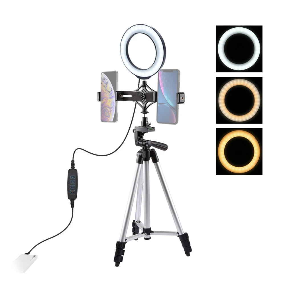

PULUZ Photography With Tripods LED Selfie Ring Light 6.2" Dimmable Camera Phone Ring Lamp for Video Live Studio Makeup Youtube