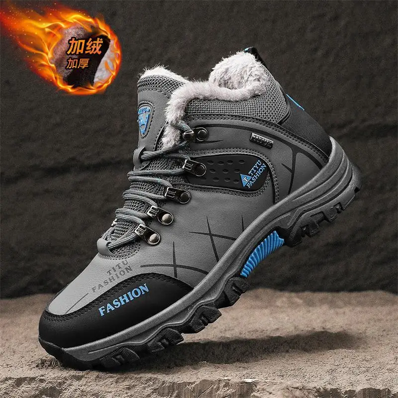 

Outdoor High-Top Men's Hiking Shoes Fleece-lined Warm Middle-Aged Travel Shoes Cotton Shoes Winter Men's Shoes