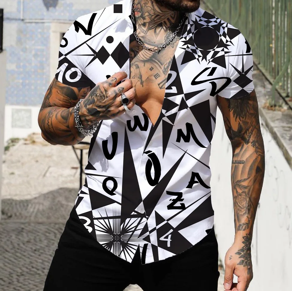 Camisa con solapa 3D estampada para hombre, camisa informal de Estilo Hawaiano, novedad de 2022