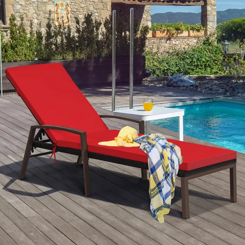 Silla reclinable de ratán para Patio, sillón reclinable con respaldo ajustable, acolchada, para jardín, OP70261