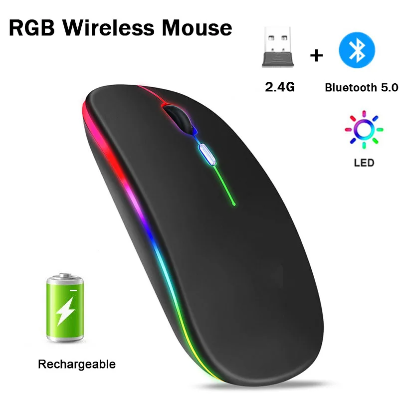 

Wireless Mouse Souris de jeu sans fil Bluetooth, Rechargeable, silencieuse, retroeclairee LED, pour ordinateur portable et PC