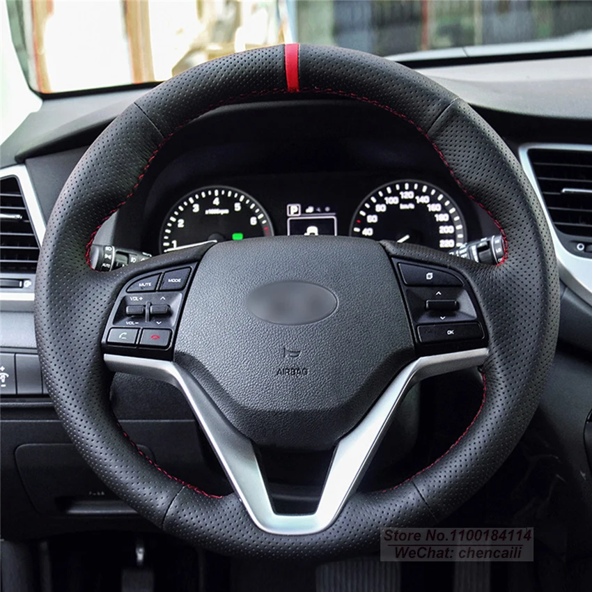 

Customized Suede Alcantara Black Genuine Leather Car Steering Wheel Cover Wrap For Hyundai Tucson 2015 2016