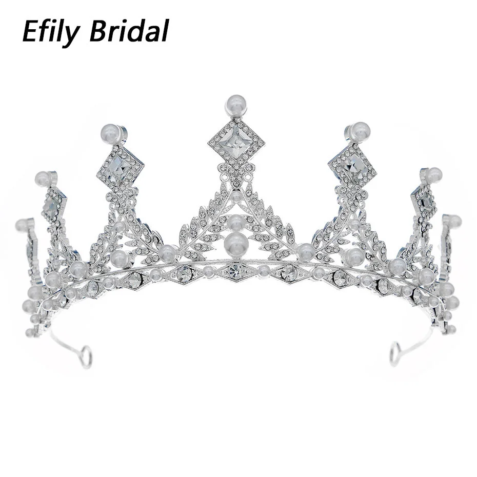 

Efily Rhinestone Pearl Tiara Wedding Hair Accessories for Women Crystal Bridal Luxury Prom Crown Bride Headpiece Bridesmaid Gift