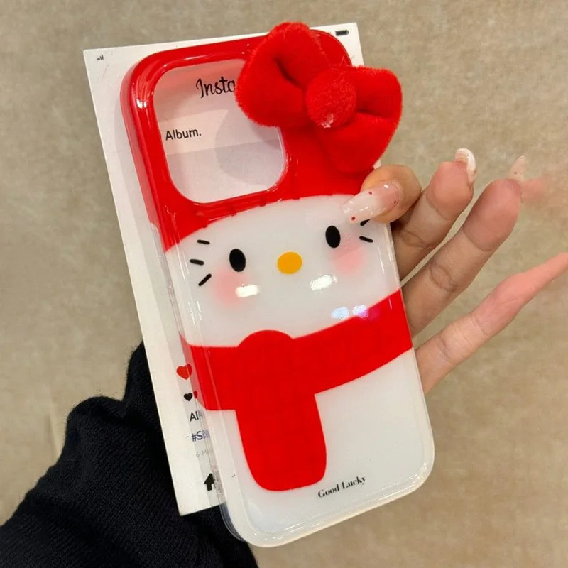 Новый чехол для iPhone 16 Hello Kitty Kawaii Cartoon15promax Shell 13pro 14 12 11 красный шарф милый аниме KT