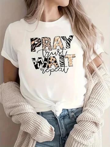 Женская футболка с надписью «Молитва», летняя модная футболка с коротким рукавом, футболки, топы, Повседневная футболка с принтом и круглым вырезом, женская одежда