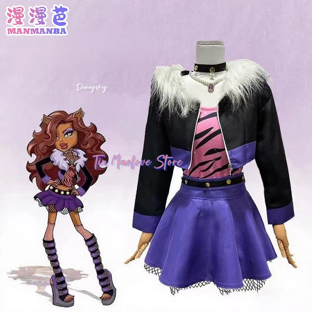 Фото Американский аниме Clawdeen Wolf Косплей Костюм Черное короткое пальто Юбка Униформа Парик Взрослая женщина Сексуальный карнавальный костюм на Хэллоуин №2