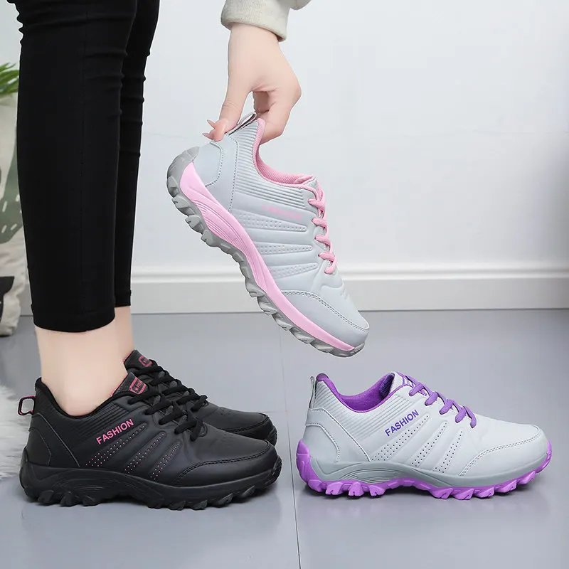 Women Shoes Fashion PU Leather Casual Sneakers Women Waterproof AntiI-Slip Sport Shoes Comfortable Walking Shoes Female Platform