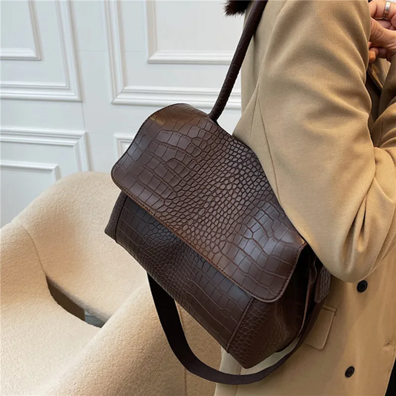 

Designer Crocodile Pattern Women Shoulder Bag Handbag For Female Casual Totes Pu Leather Messenger Bag