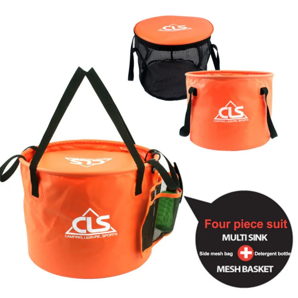 

Outdoor Folding Bucket Double Layer Drain Basket Dish Washing Bucket Camping Retractable Fishing Bucket Fishing Tools