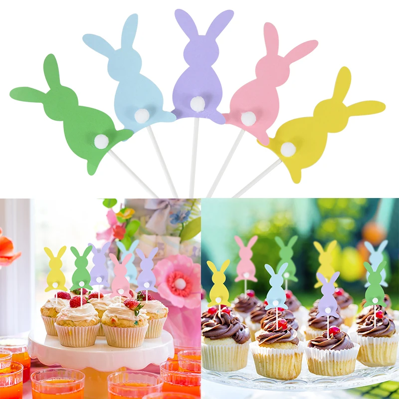 

10pcs Colorful Rabbit Cupcake Topper Easter Cake Decorations 1st Kids Girl Birthday Party Dessert Food Picks Baby Shower Favors