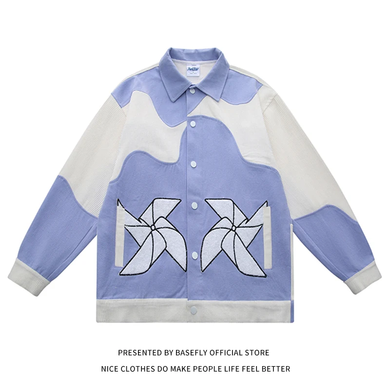

New Patchwork Windmill Embroidery Cotton Corduroy Men Baseball Bomber Jacket Unisex Women Varsity University Coat High Street