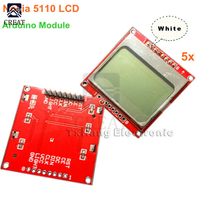 

5pcs Dot Matrix LCD Module Display Monitor White Backlight Adapter PCB 84*48 84x48 5110 Screen For Arduino Controller 3.3V