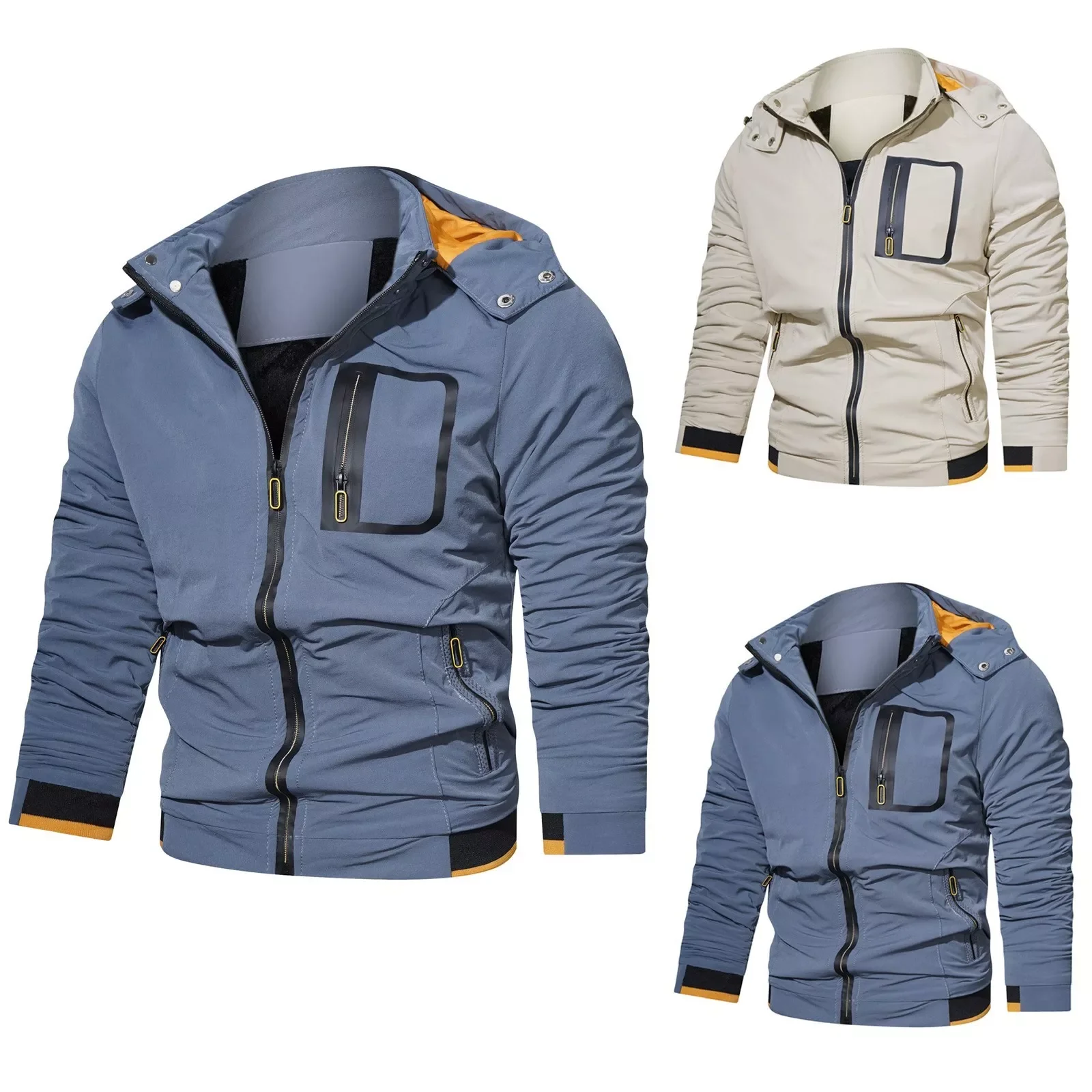 

Male Autumn And Winter Windproof Zipper Long Sleeve Removable Hooded Outdoor Jacket Fleece Multi Outerwear Jackets Coats