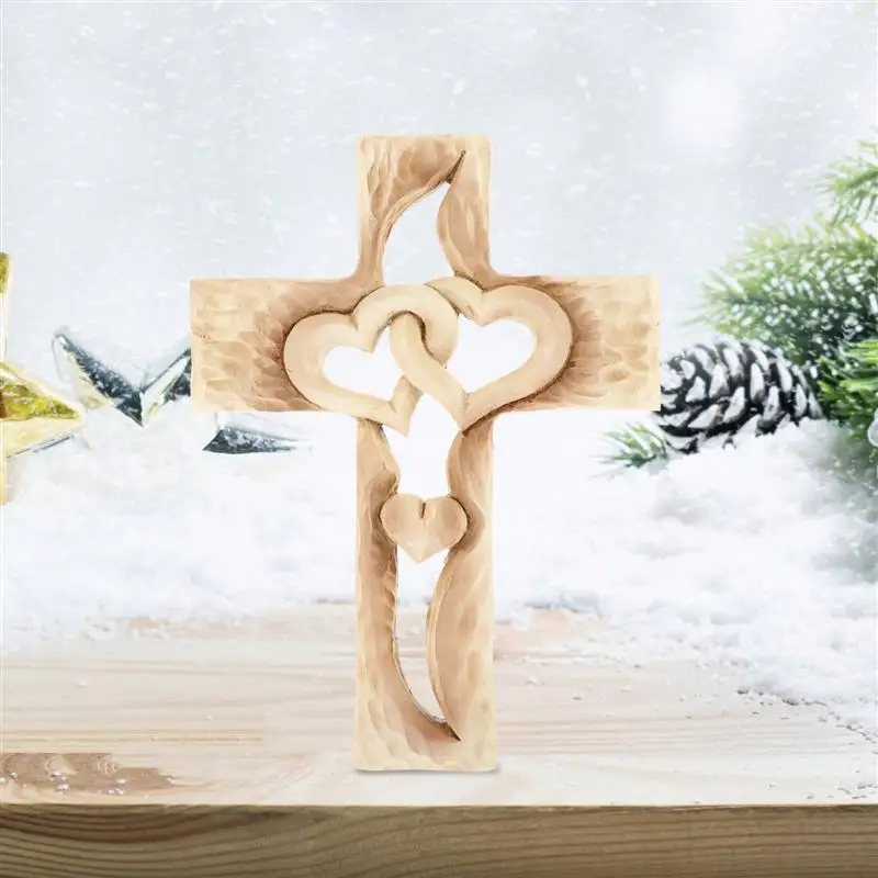 

Exquisite Resin Craft Cross Shaped Figurine Decor Heart Cross Ornament