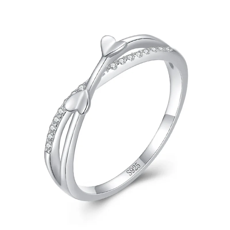 

CYJ Fine European Clear AAA CZ Cross Heart 100% S925 Sterling Silver Ring For Women Birthday Party Wedding Gift Jewelry