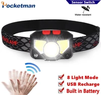 most powerful led headlight sensor head light usb rechargeable headlamp head torch head flashlight waterproof for camping hiking