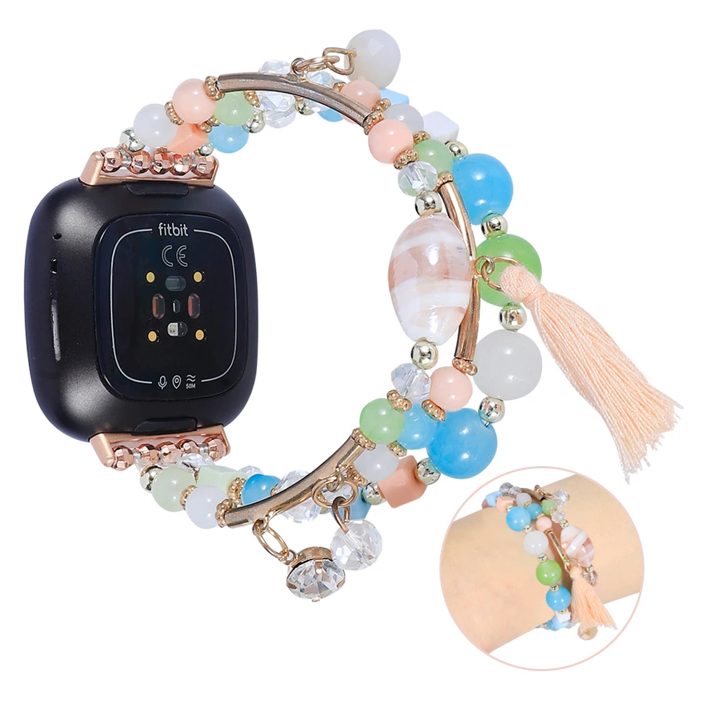 

Versa4 Wristband Bracelet for Fitbit Versa 3 4 Band for Fitbit Sense 2 Strap Handmade Elastic Beaded Replacement for Women